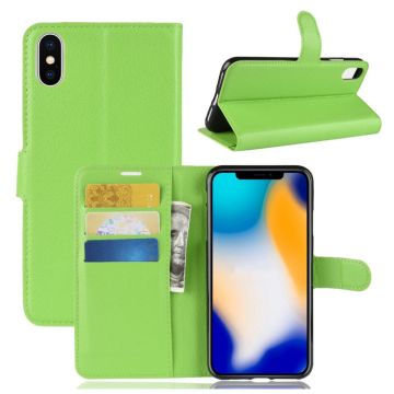 iPhone Xs Max litchi Textuur Leer flip Hoesje - Groen