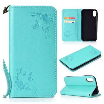 Butterfly iPhone Xs Max leren Hoesje - Cyaan