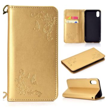 Butterfly iPhone Xs Max leren Hoesje - Goud