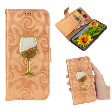 iPhone Xs Max spiral Textuur wineglass Patroon Leer flip Hoesje - Goud