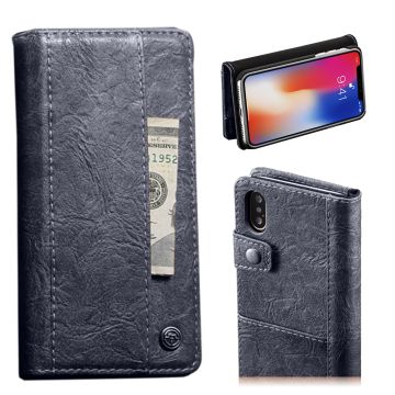 CASEME iPhone Xs Max vintage style Leer flip Hoesje - Blauw