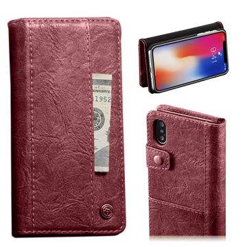 CASEME iPhone Xs Max vintage style Leer flip Hoesje - Rood