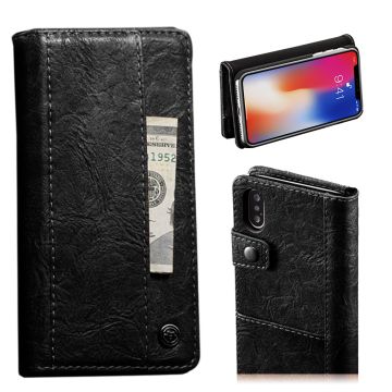 CASEME iPhone Xs Max vintage style Leer flip Hoesje - Zwart