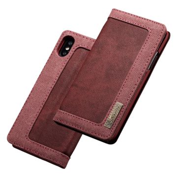 CASEME iPhone Xs Max canvas Leer flip Hoesje - Rood