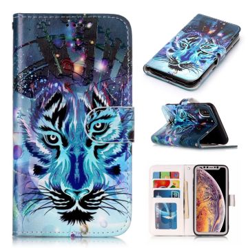 iPhone Xs Max embossed Patroon Leer flip Hoesje - Wolf