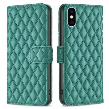 Ruitpatroon matte flip case voor iPhone Xs Max - Groen