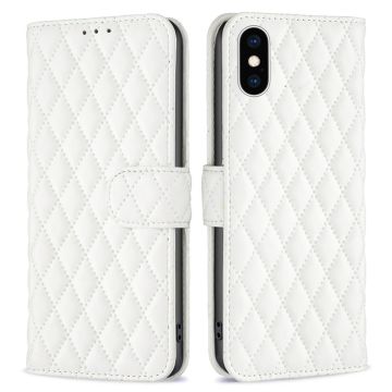 Ruitpatroon matte flip case voor iPhone Xs Max - Wit