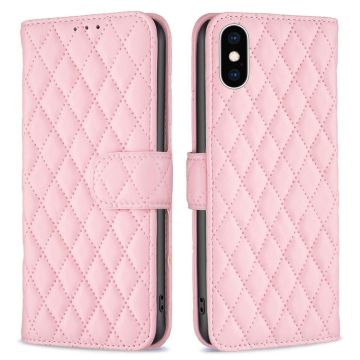 Ruitpatroon matte flip case voor iPhone Xs Max - Roze