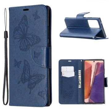 Butterfly Samsung Galaxy Note 20 Ultra leren Hoesje - Donkerblauw