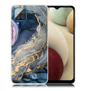 Marble design Samsung Galaxy A12 5G Hoesje - Blauw Op Gouden Splash Marmer