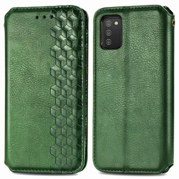 Lederen etui met een stijlvolle ruitvormige opdruk voor Samsung Galaxy A02s - Groen