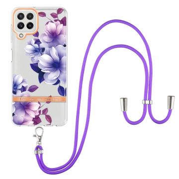 Slanke en duurzame softhoes met sleutelkoord voor Samsung Galaxy A22 4G / M32 - Purple Begonia