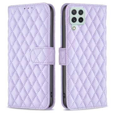 Ruitpatroon matte flip case voor Samsung Galaxy A22 4G - Purper