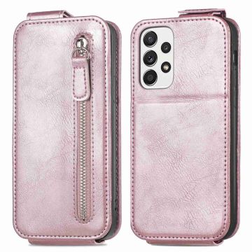 Verticale flip-telefoonhoes met rits voor Samsung Galaxy M32 5G / Samsung Galaxy A32 5G - Rose Goud