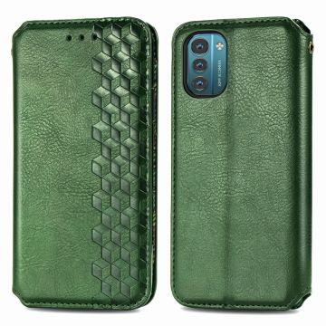 Lederen Hoes met A Stijlvol Rhombus Opdruk voor Nokia G21 / G11 - Groen