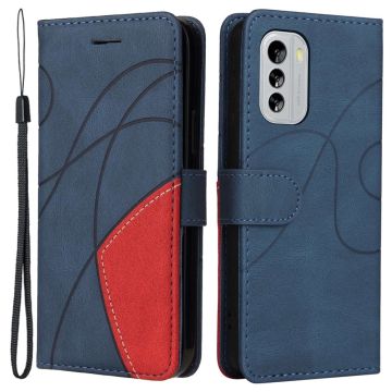 Tweekleurige leren flip case voor Nokia G60 - Blauw