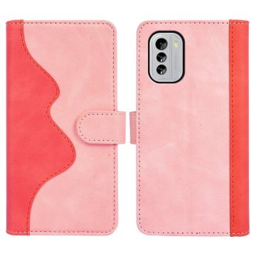 Tweekleurige leren flip case voor Nokia G60 - Roze