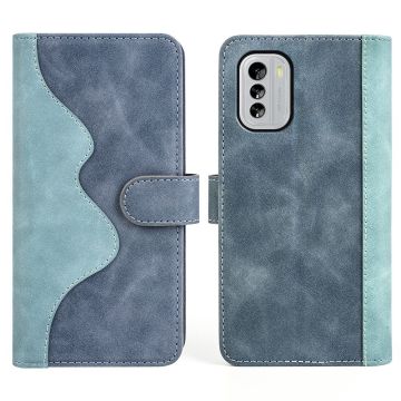 Tweekleurige leren flip case voor Nokia G60 - Blauw