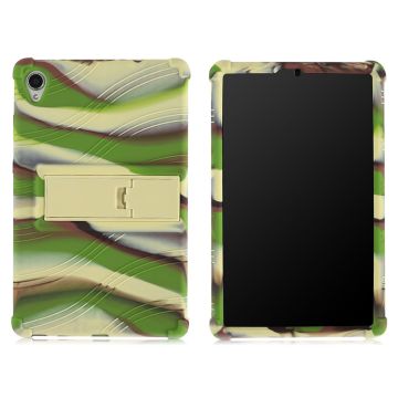 Lenovo Tab M8 (2nd Gen) FHD Slide-out Stijl Kickstand Silicone Hoesje - Green Camouflage