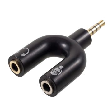 Universal U-shape 3.5mm Stereo Audio Male naar 2 Female Hoofdtelefoon/Mic Splitter Adapter