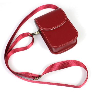 Universal leather camera case with strap - Red