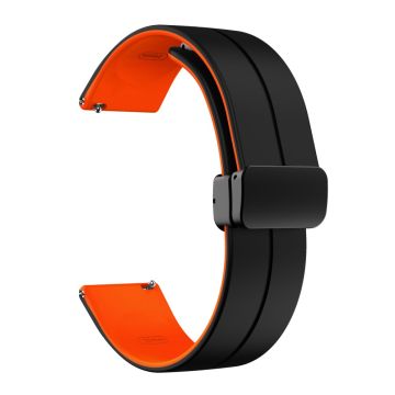 22mm Universele dual color siliconenn band met zwarte gesp - Zwart / Oranje