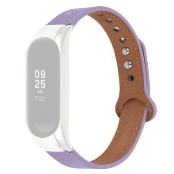 Xiaomi Mi Band 7 horlogebandje van rundleer met zwarte hoes - Lichtpaars