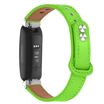 Fitbit Inspire 2 / Ace 2 horlogebandje van rundleer met zilverkleurige connector - Fluoriserend Groen