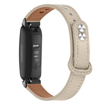 Fitbit Inspire 2 / Ace 2 horlogebandje van rundleer met zwarte connector - Ivoorwit