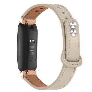 Fitbit Inspire 2 / Ace 2 horlogebandje van rundleer met roségoudkleurige connector - Ivoorwit