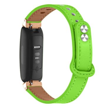 Fitbit Inspire 2 / Ace 2 horlogebandje van rundleer met roségoudkleurige connector - Fluoriserend Groen