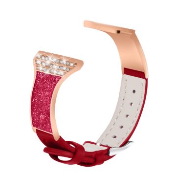 Strass decor + horlogeband van rundleer voor Fossil Gen 5 Garrett HR - Rood